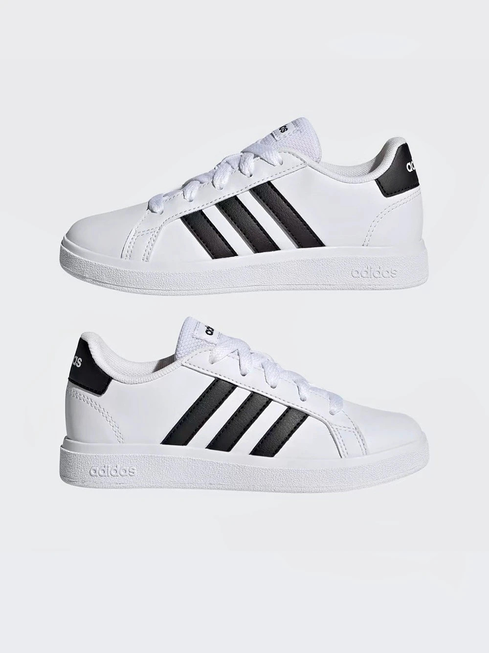 0238: adidas Grand Court 2.0 K White & Black Sneakers US 3